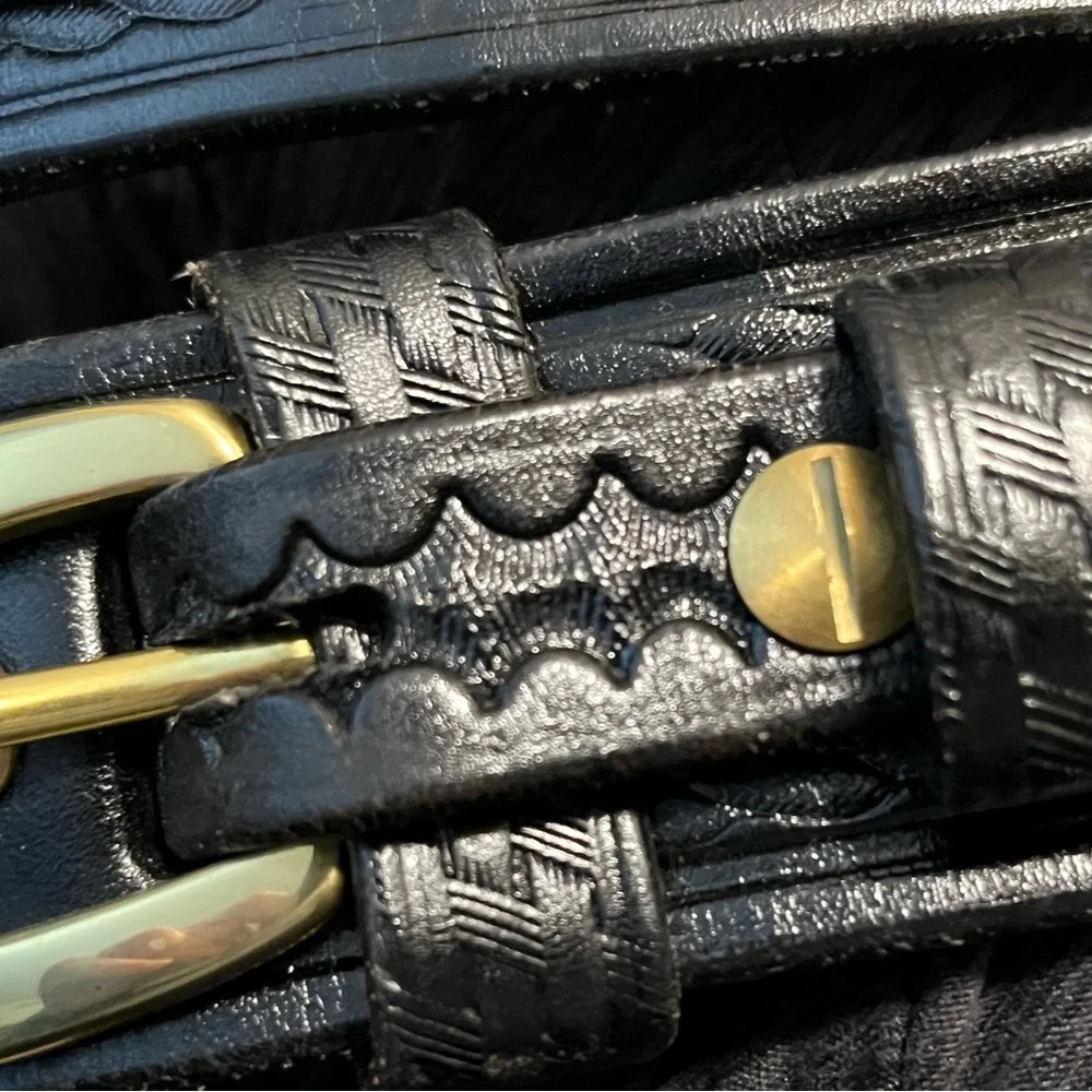Triple K Black Leather Belt with Gold Buckle